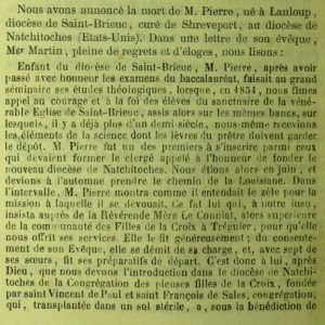 Nécrologie de l'abbé Jean Pierre